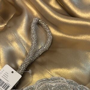 Anthropologie Silver Beaded Floral Clutch